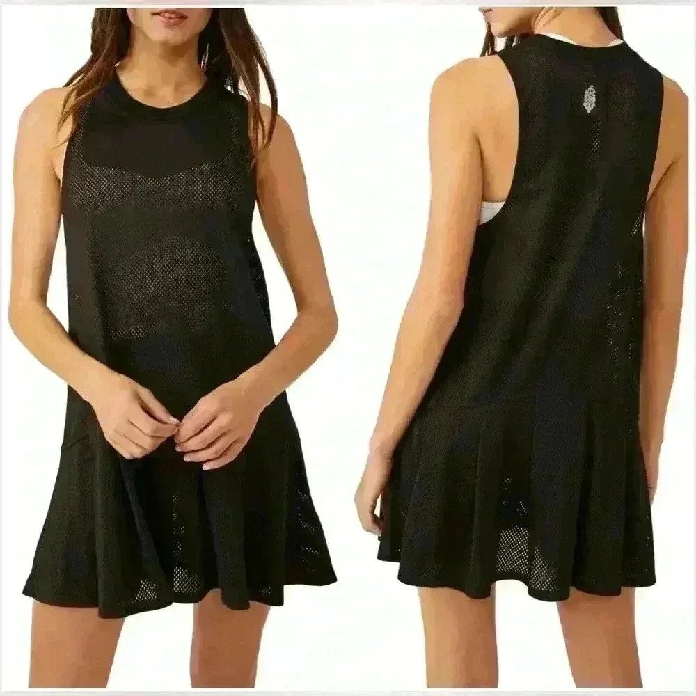 Free People Movement Courtside Pleated Sheer Mesh Dress